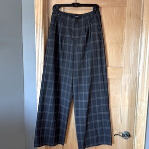 Madewell, Harlow Super Wide Leg Stretch Plaid Trousers, black & grey, size 6
